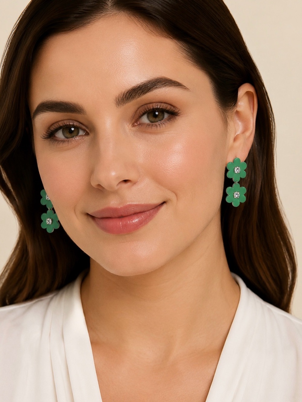 Kate Spade x Target Green Double Flower Crystal Drop Earrings